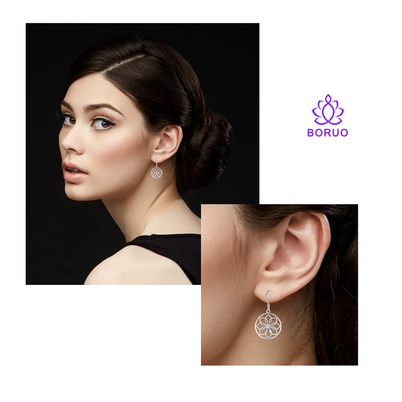 BORUO 925 Sterling Silver Earrings, BoRuo Lotus Flower Yoga Earrings - Image 3